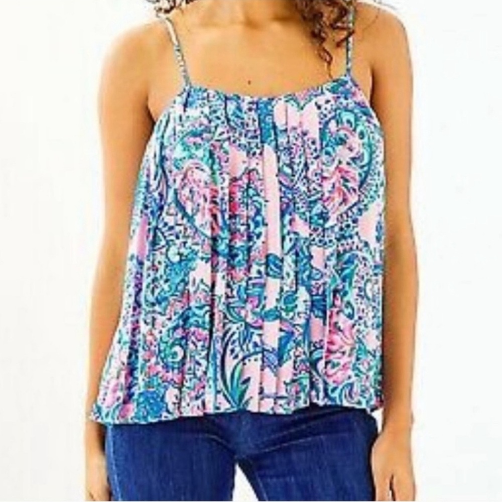 Sz Small Lilly Pulitzer Pleated Colorful Paisley Top
